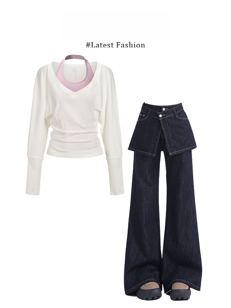 V Vintage Fashion - Conjunto de Pantalones Vaqueros Casuales con