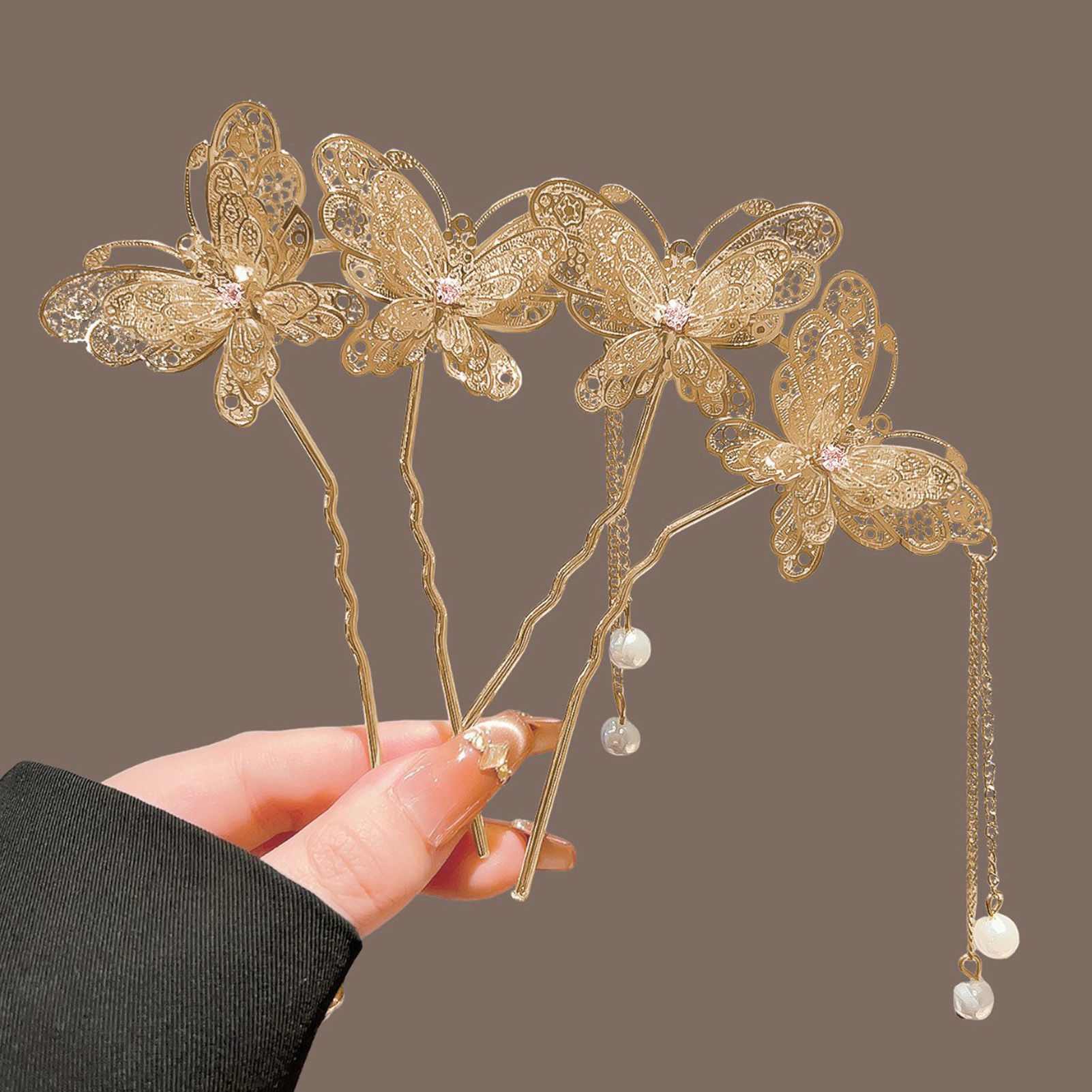 Vintage Fashion Retro Outfit - Horquilla de pelo con doble mariposa