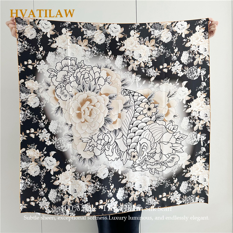 French Vintage Fashion - Pañuelo Clásico 100% Seda Pura 110x110cm,