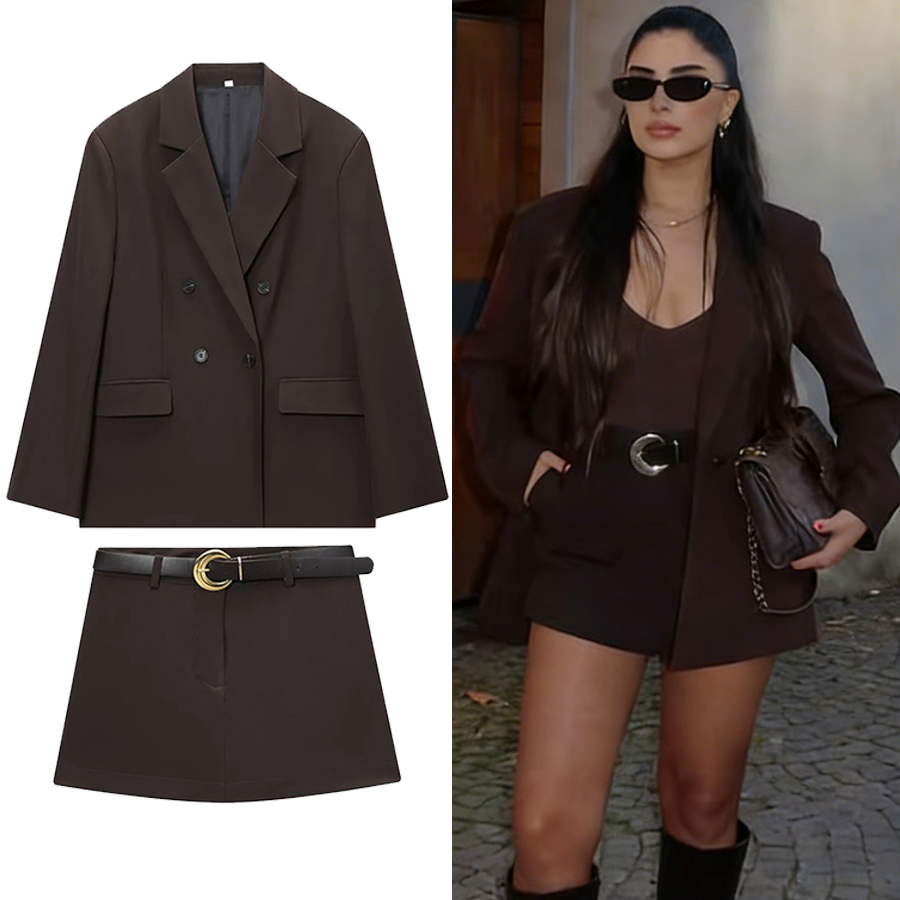 V Vintage Fashion - ZOCI-traje marrón chocolate para oficina para