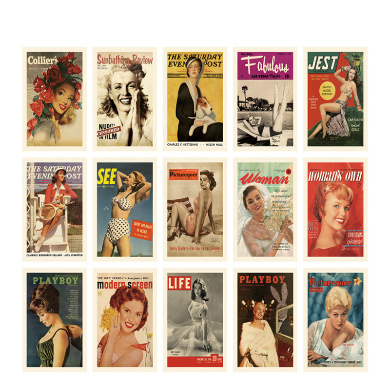 Vintage Fashion Magazine Covers - 15 hojas postales Vintage, cubierta de