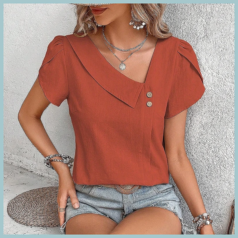Vintage Fashion For Women - Blusa de Color Sólido Vintage de