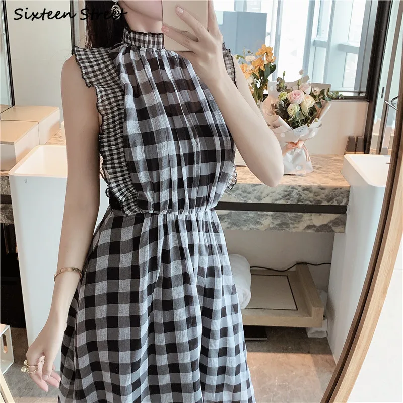 Vestido a cuadros sin mangas p - Vintage Fashion Runway reseña y precio