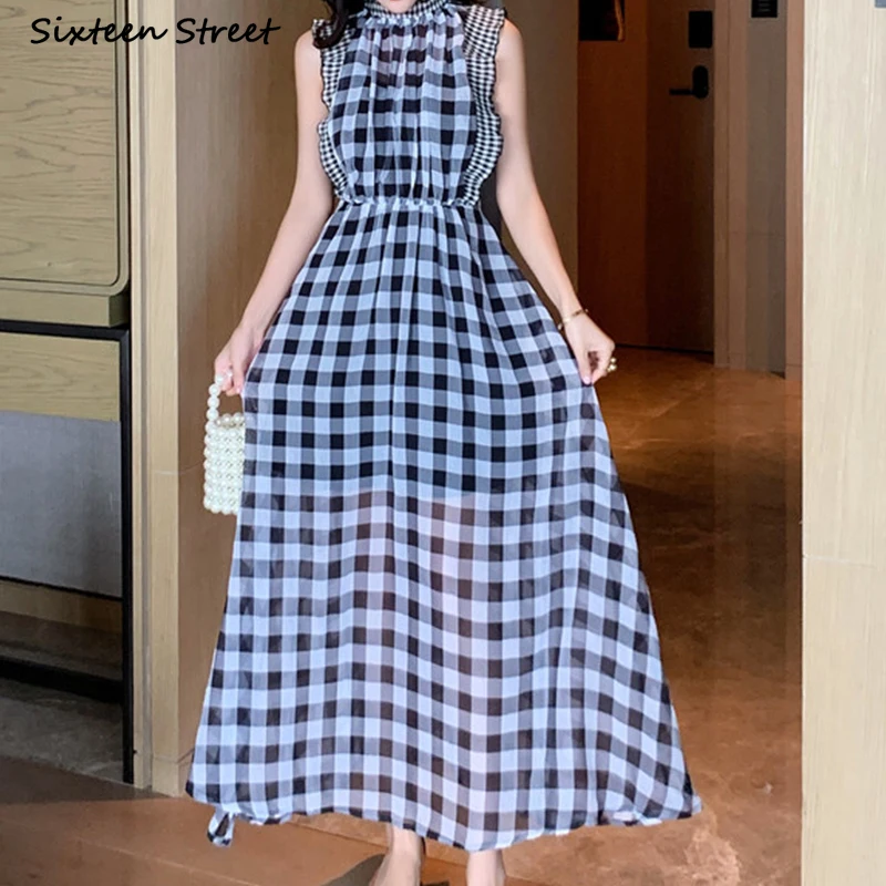 Vestido a cuadros sin mangas p - Vintage Fashion Runway reseña y precio