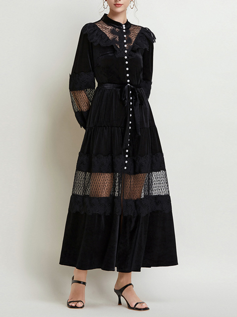 Vestido largo de terciopelo co - Vintage Fashion Runway reseña y precio