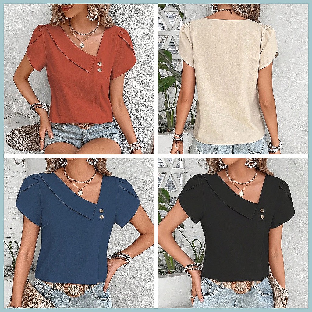 Blusa de Color Sólido Vintage  - Vintage Fashion For Women reseña y precio